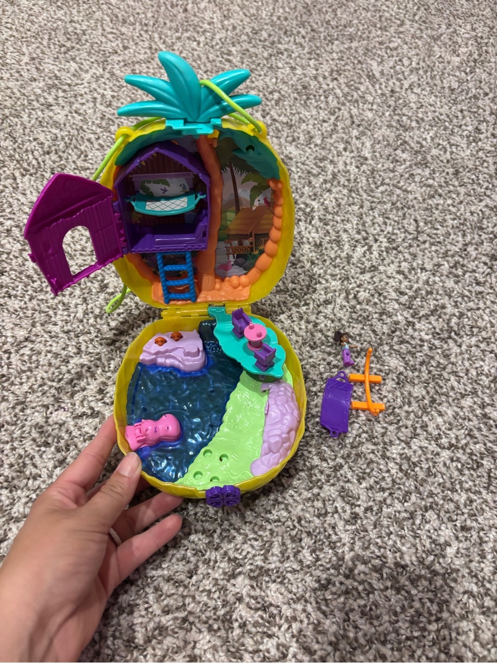 Polly Pocket- Kids Pineapple Play Purse - Yellow with Pink & Purple Accents - Picture 2 of 3